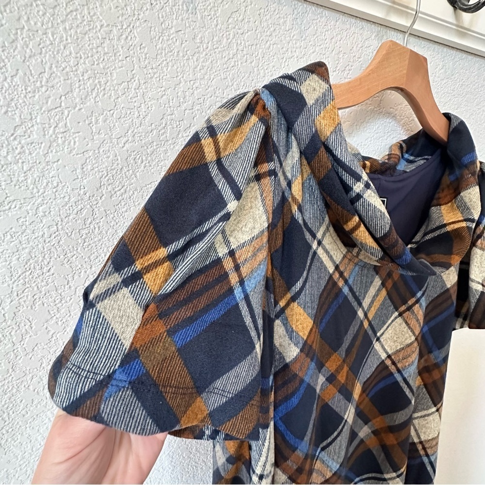 JH Women’s Flouncy A-line Cowl Neck Fleece Plaid Short Sleeve Dress Size XL - Picture 3 of 7